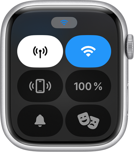 Центр управления Apple Watch, показывающий подключение к Wi-Fi