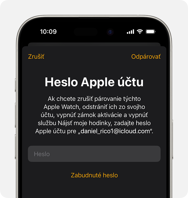 Výzva na zadanie hesla Apple účtu na vypnutie zámku aktivácie.