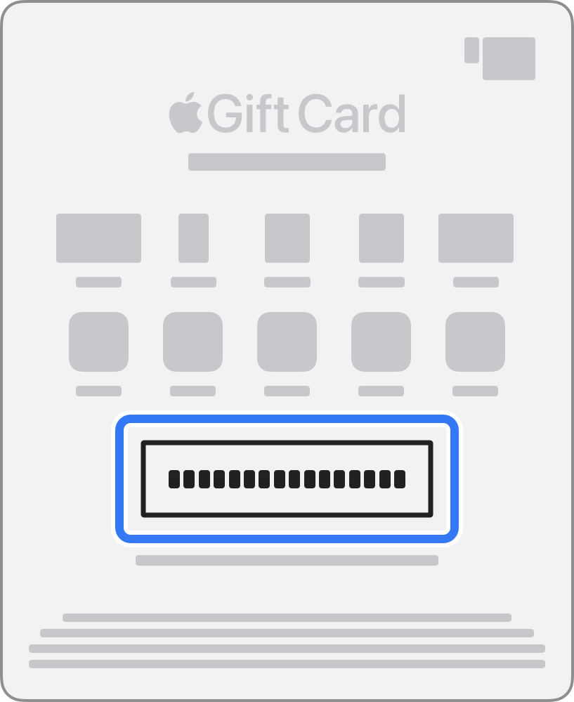 Localização do código de utilização na parte posterior de um Apple Gift Card