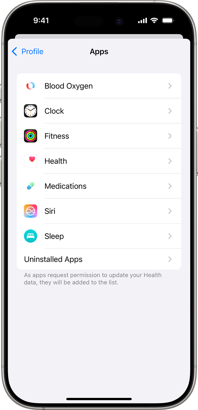 iPhone screen showing apps connected to the Health app