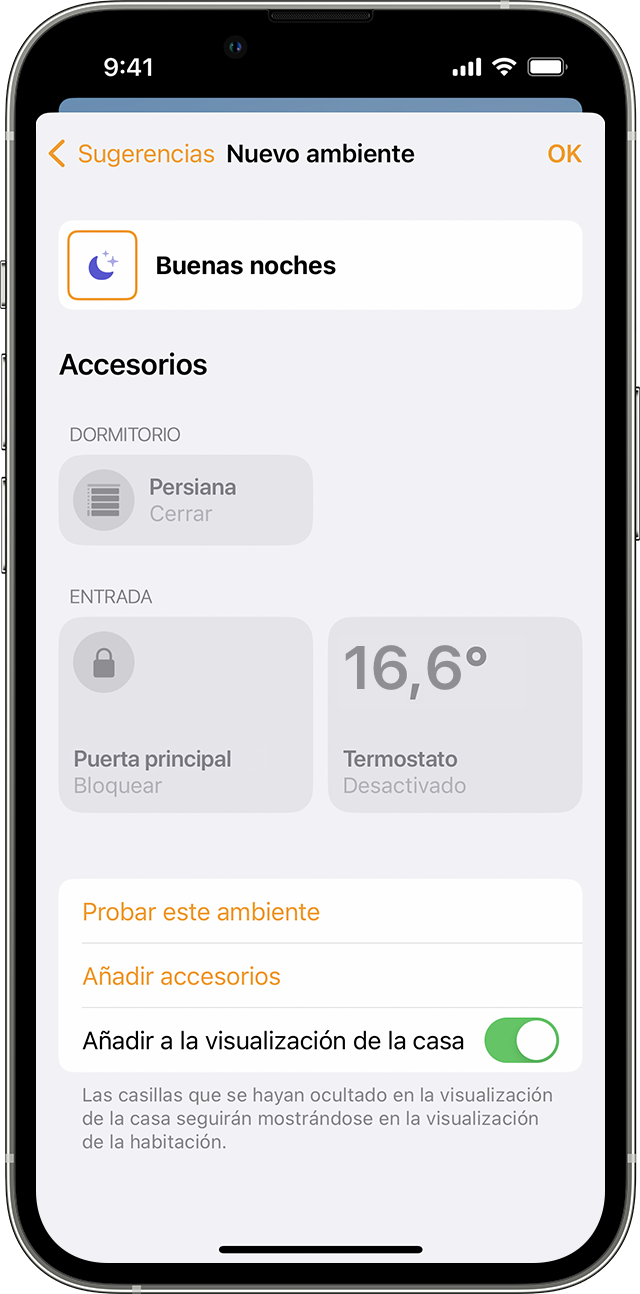 Nuevo ambiente llamado “Buenas noches” en un iPhone