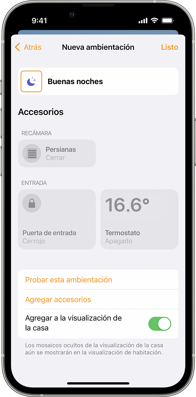 Nueva ambientación llamada Buenas noches en el iPhone