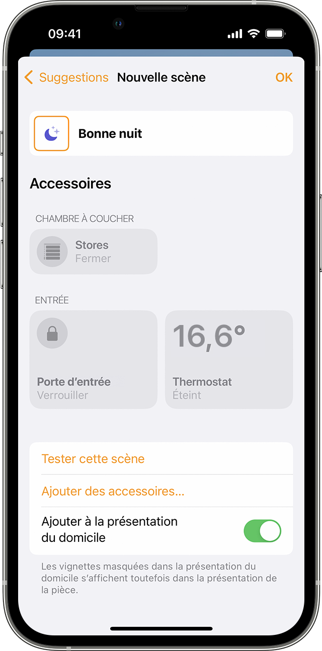 Nouvelle scène intitulée Bonne nuit sur iPhone