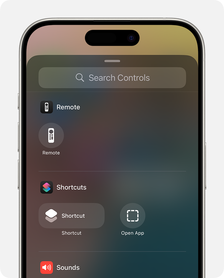 Search Controls panel in Control Center in iOS 18