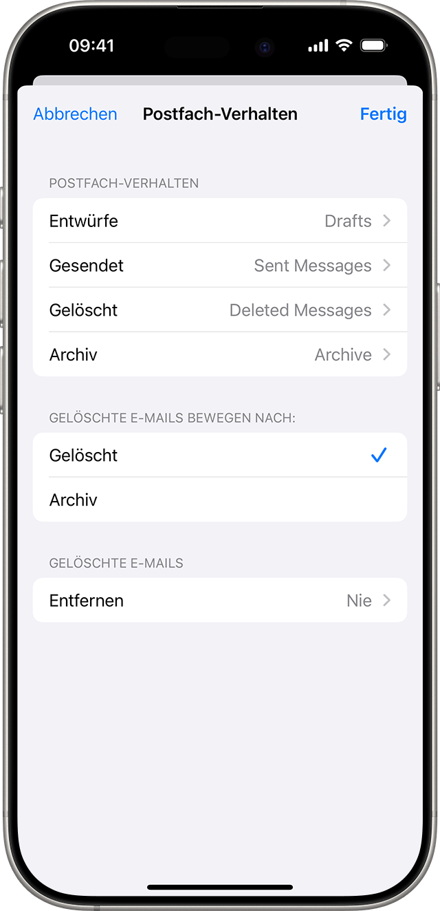 Du kannst ändern, ob „Archiv“ oder „Papierkorb“ als Standardaktion für eine E-Mail in der Mail-App unter iOS angezeigt werden soll.
