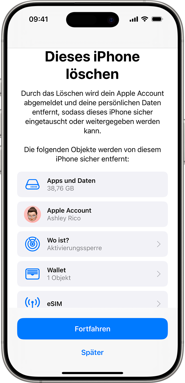 Ein iPhone, auf dem du aufgefordert wirst, zu bestätigen, dass du dein Gerät löschen möchtest