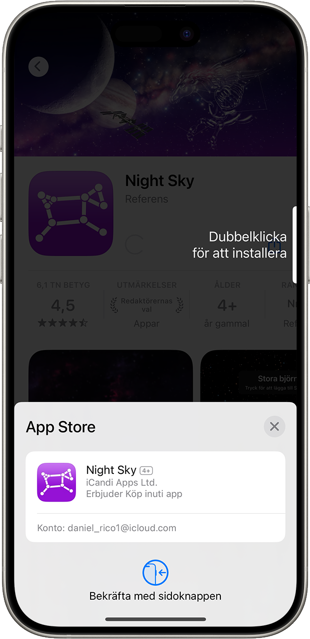 Bekräfta ett köp i App Store på iPhone