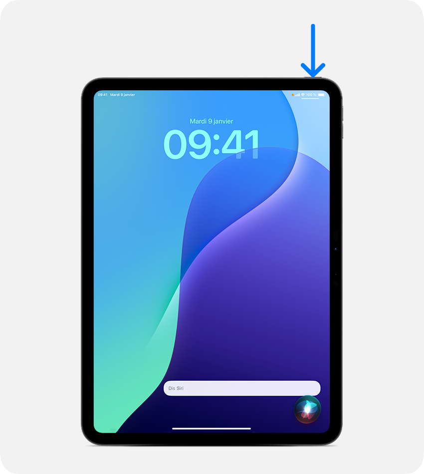 Appuyez sur le bouton supérieur de l'iPad pour attirer l'attention de Siri