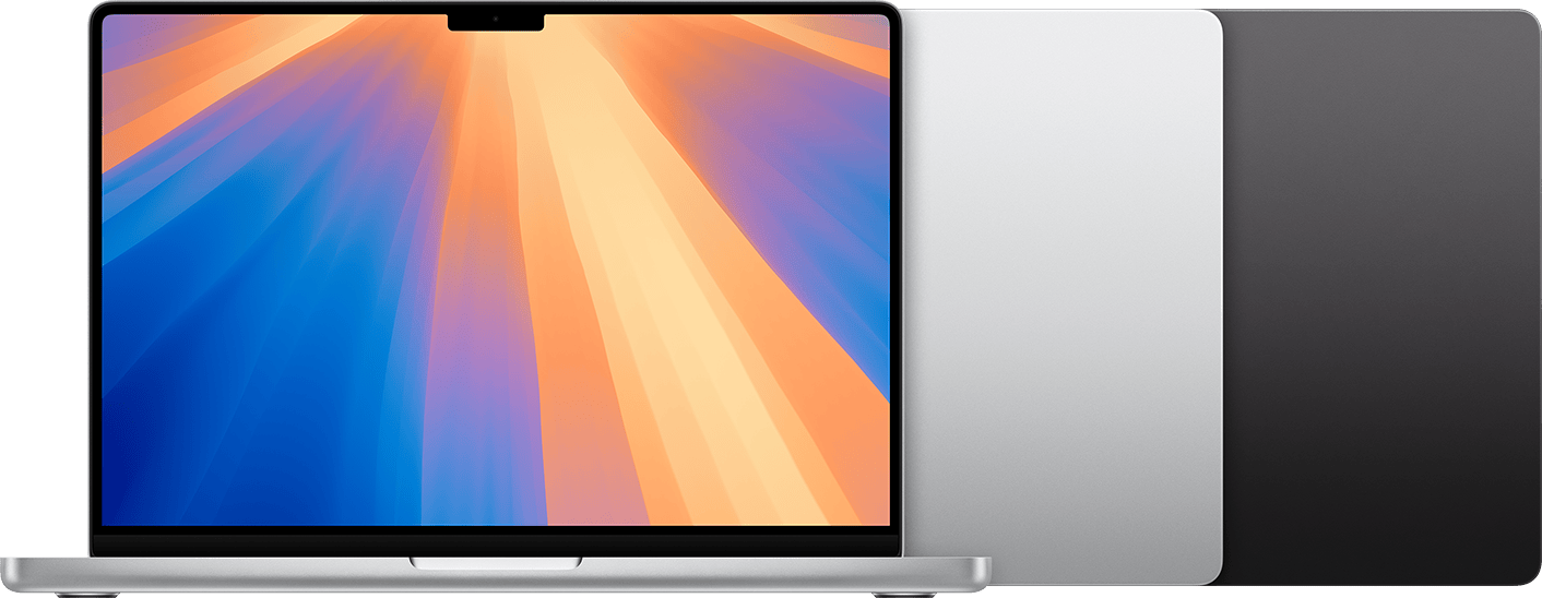 MacBook Pro (14″, 2024) in Silber und Space Schwarz.