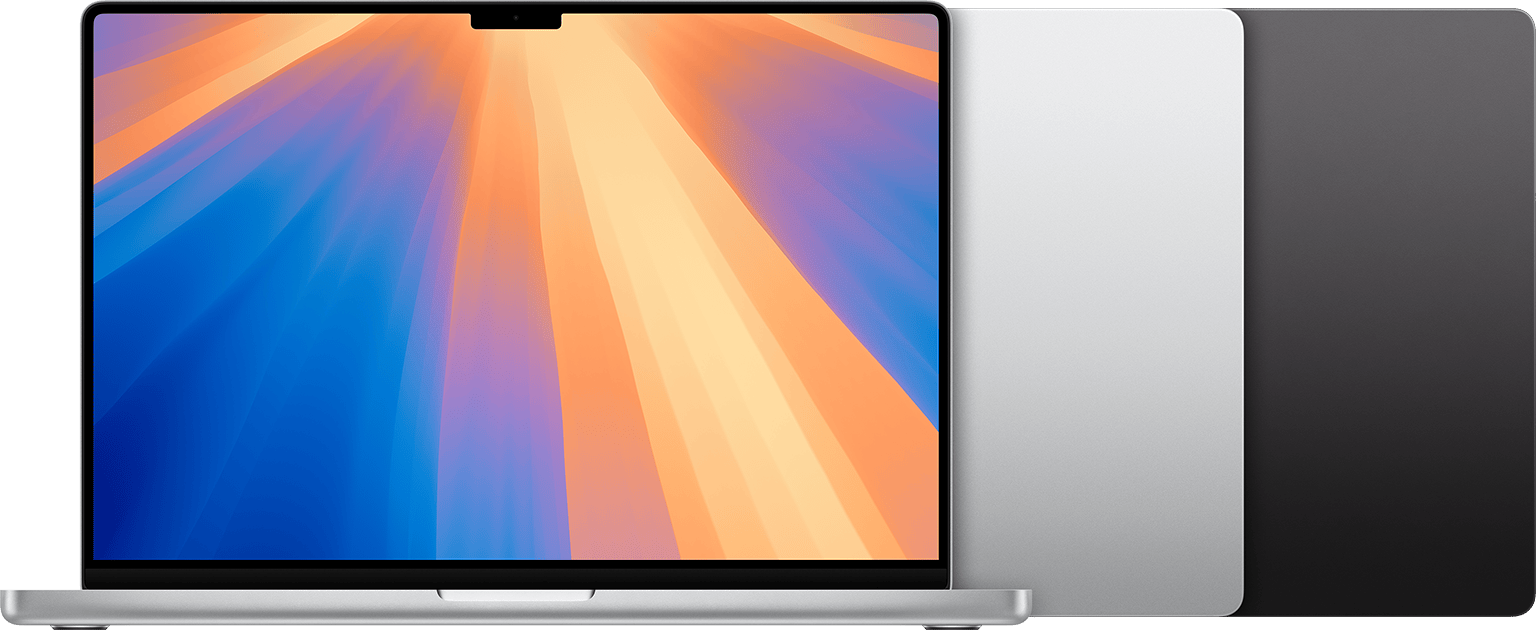 MacBook Pro (16″, 2024) in Silber und Space Schwarz.