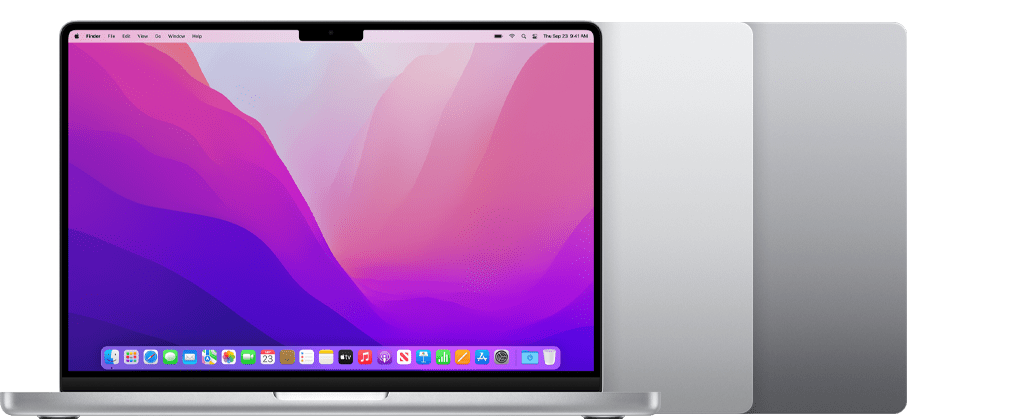 MacBook Pro (14″, 2021) in Silber und Space Grau.