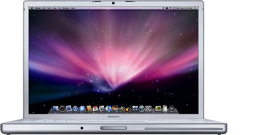 Vorderseite des MacBook Pro (17″, Anfang 2008).