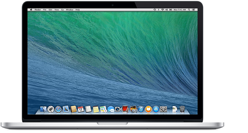 Vorderseite des MacBook Pro (Retina, 15″, Mitte 2014).