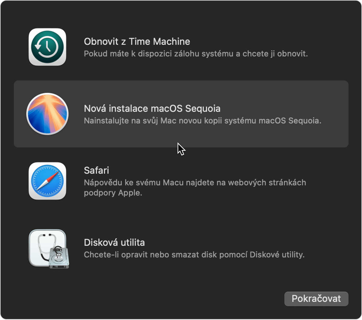 Okno Utility v macOS Sequoia