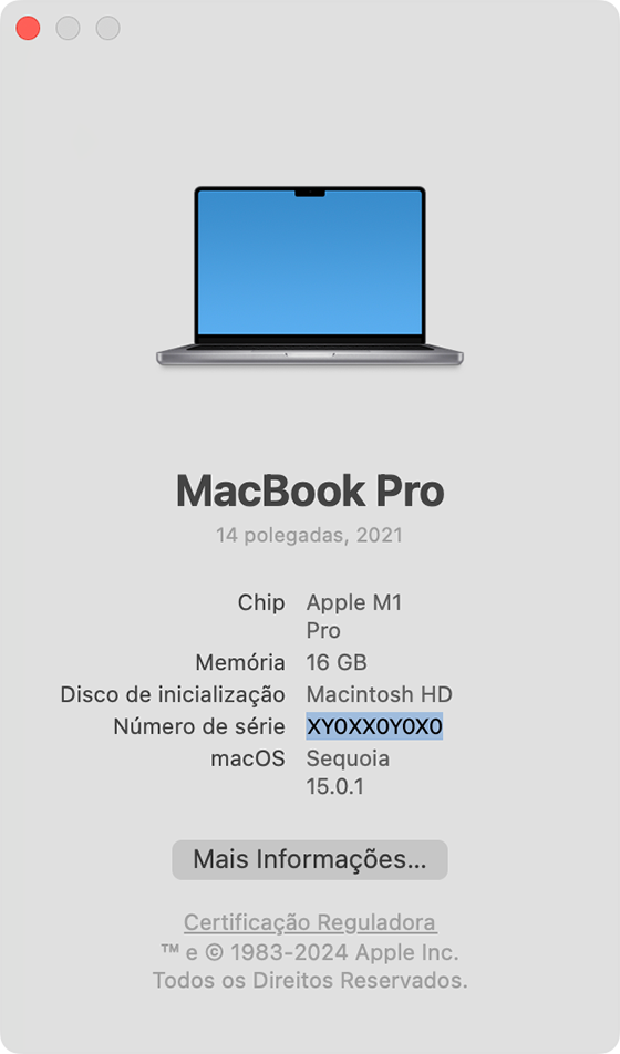 Janela "Sobre Este Mac" com o número de série destacado