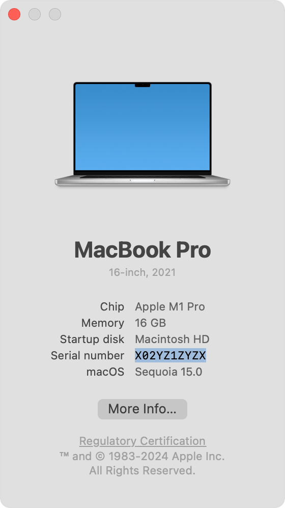 About This Mac window with serial number highlighted