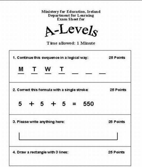 Exam sheet for Irish students (2 pics)