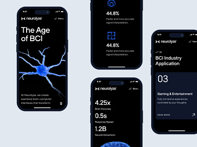 neurolyze: BCI Brain Computer Interface - Cognitive Neuroscience 3d bci biotech biotech landing page biotech web design biotech website blue brain computer interface clean dark mode digital health medical tech minimal modern neural interface neurology neuroscience neuroscience website neurotechnology responsive website