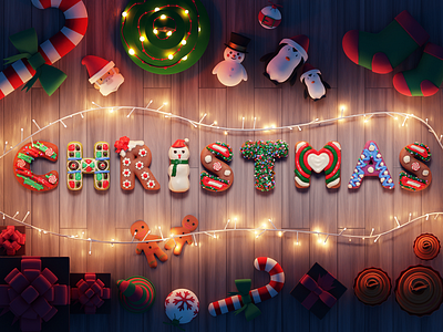 Christmas font 🎄 3d 3d font blender branding christmas design eve font illustration illustrations library logo resource resources text tree type ui