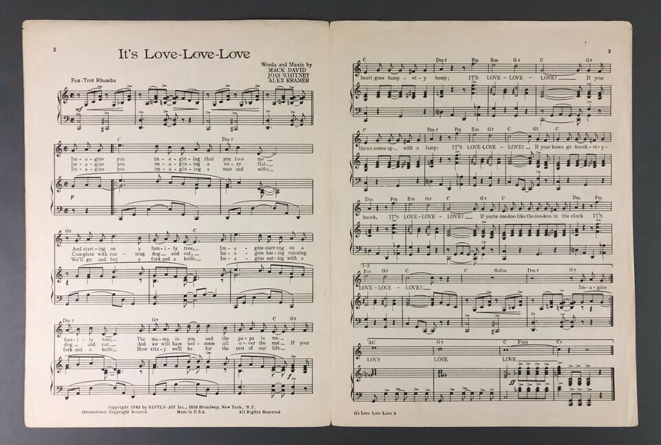 It's Love Love Love Sheet Music 1943 Piano Vintage Pop Cartoon Cover | eBay