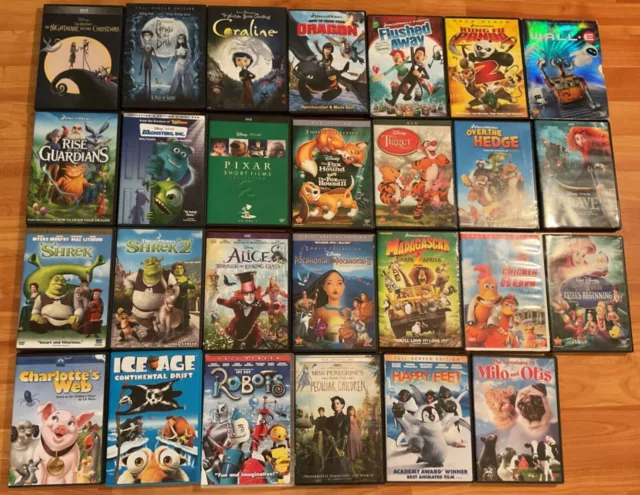 LOT OF 27 Classic Disney ,Dreamworks, Pixar Animated Movies on DVD $22. ...