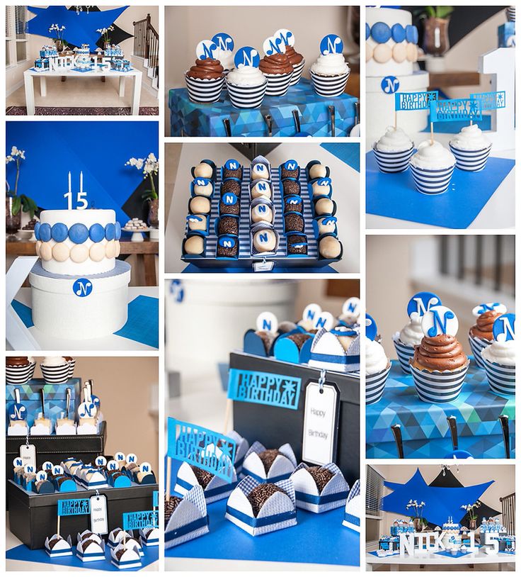 Blue and white party decor. Teen party decor for boy.Bar