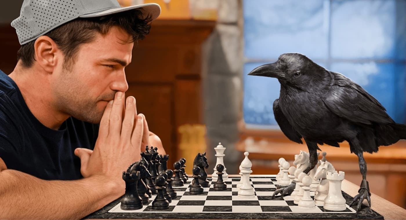 A crow solving 9 Impossible Puzzles