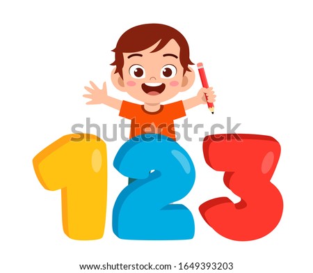 happy cute little kid boy with number