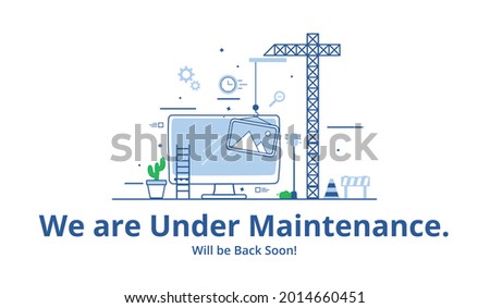 Website under construction page. Web Page Under Construction. Website under maintenance page. Web Page Under maintenance. Flat isometric vector illustration banner design isolated on white background.