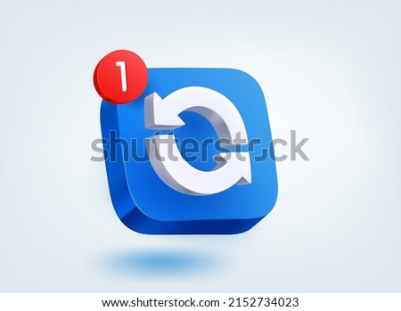 Update concept. 3d vector mobile application icon with notification