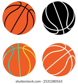 Juego de baloncesto. Icono aislado de baloncesto. Símbolos negros de baloncesto. Ilustración vectorial.