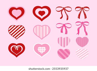 Cute designs of heart and ribbon for Valentine, sticker, patch, brooch, fabric print, wedding card, tattoo, breast awareness campaign, barbie, festive winter, Christmas decoration, women fashion