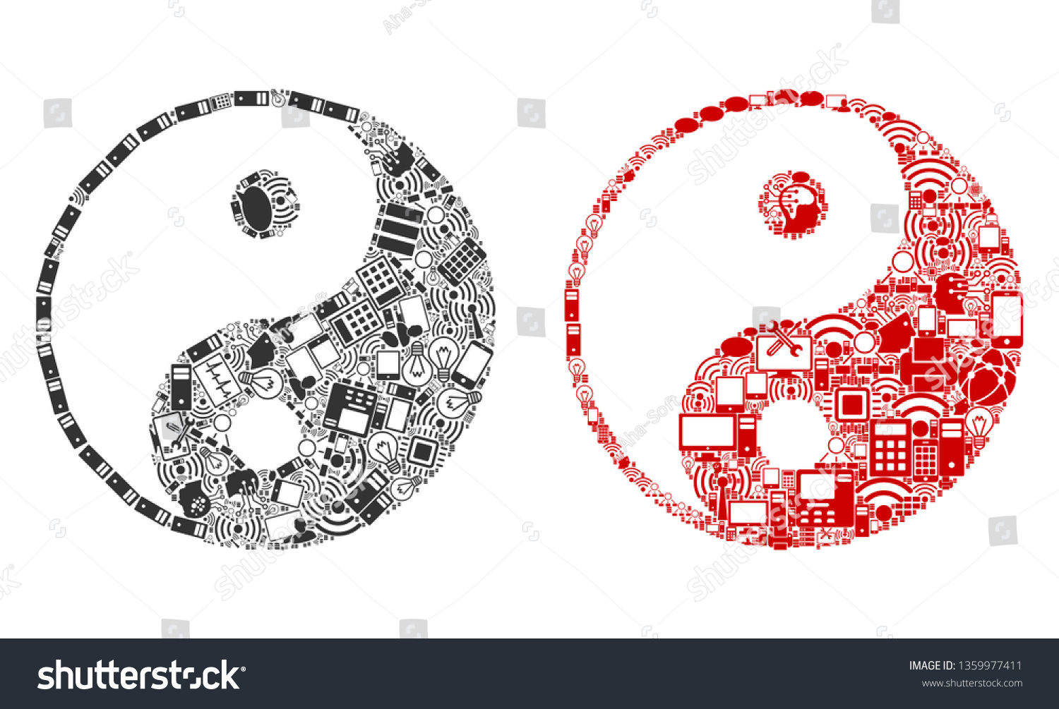 Yin Yang Collage Icons Combined Bigdata Stock Vector (Royalty Free ...