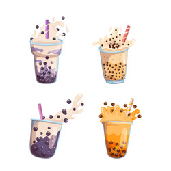 Bubble tea collection drink in plastic cup Vector Image