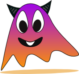 cute ghost monster with horns and big smile icon