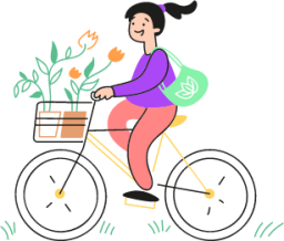 woman bicycle flowers illustration