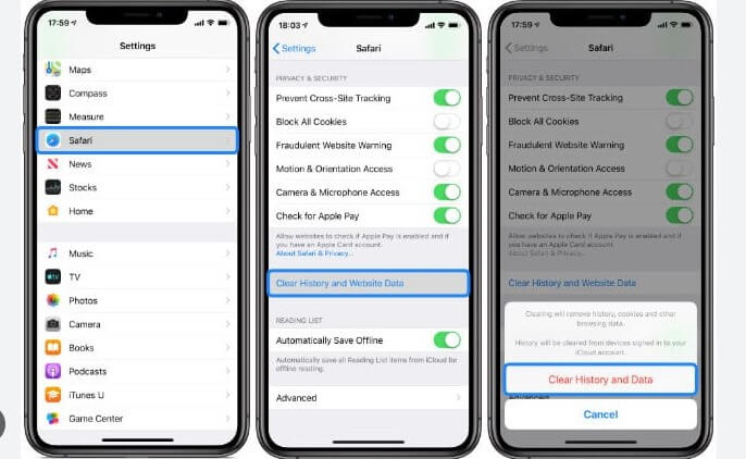 steps to clear safari cache and history