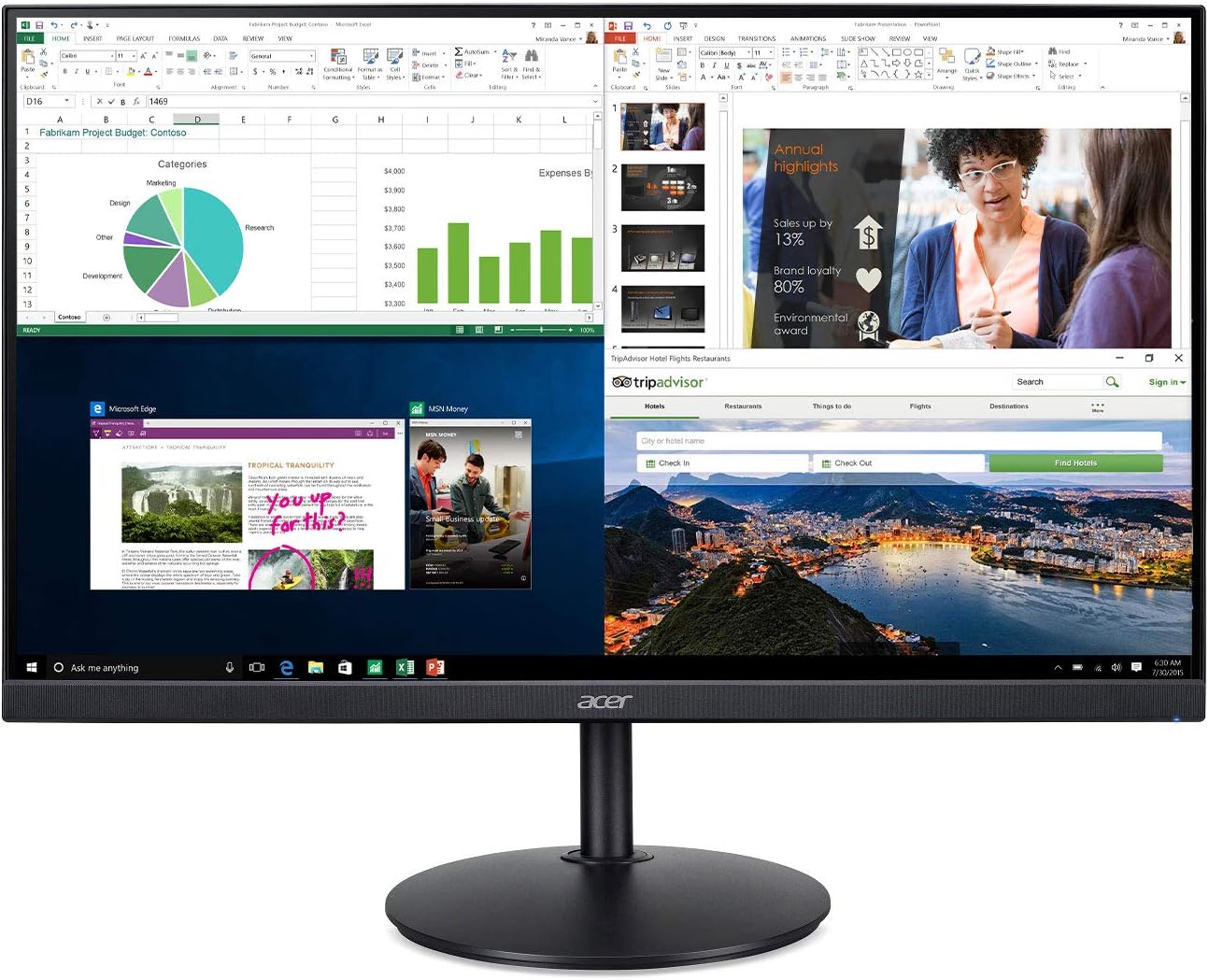 Acer CB242Y bir 23.8" Full HD (1920 x 1080) IPS Zero Frame Home Office Monitor with AMD Radeon FreeSync - 1ms VRB, 75Hz Refresh, Height Adjustable Stand with Tilt & Pivot (HDMI & VGA ports),Black