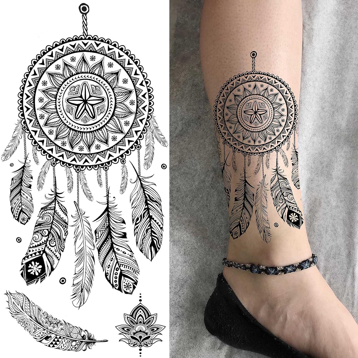 Laroi 10 Blatter Schwarz Indisches Temporare Tattoos Blume Fur Frauen Mandala Dreamcatcher Tattoos Temporare Erwachsene Aufkleber Madchen Korperkunst Arm Tatowierung Spitzen Gefalscht Tatoos Hochzeit Amazon De Beauty