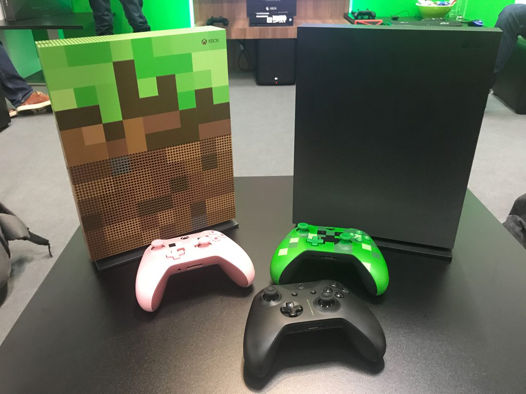 Up close with the newly-announced Minecraft Xbox One S and Project Scorpio Xbox One X limited edition consoles