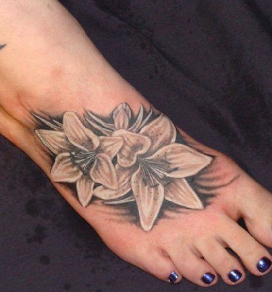 Lily Flower Tattoo on Foot