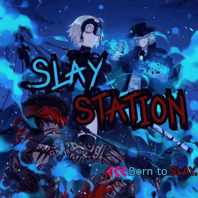 a poster for slay station shows a group of characters