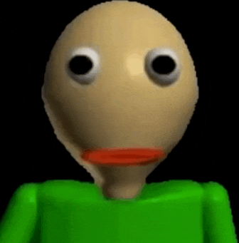 a close up of a cartoon character 's face with big eyes and a green shirt .