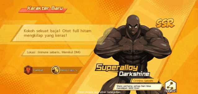 a cartoon character named superalloy darkshine is shown on a yellow background