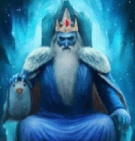 a man with a beard and a crown is sitting on a throne .