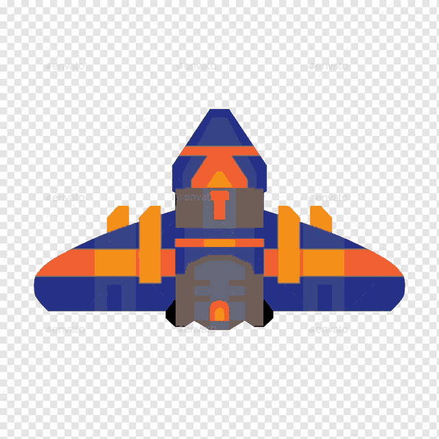 an illustration of a blue and orange space ship