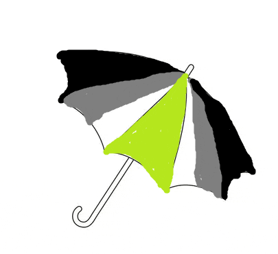 a drawing of a black , white and green umbrella with a white handle .