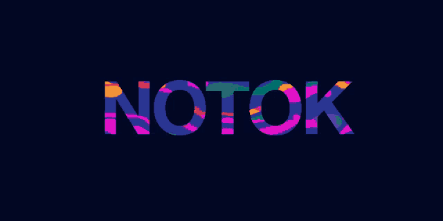 a dark blue background with the word notok written in colorful letters