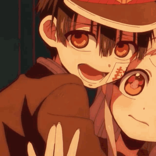 a close up of two anime characters with one having a bandage on his face