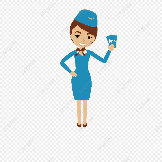 a cartoon illustration of a stewardess holding a passport